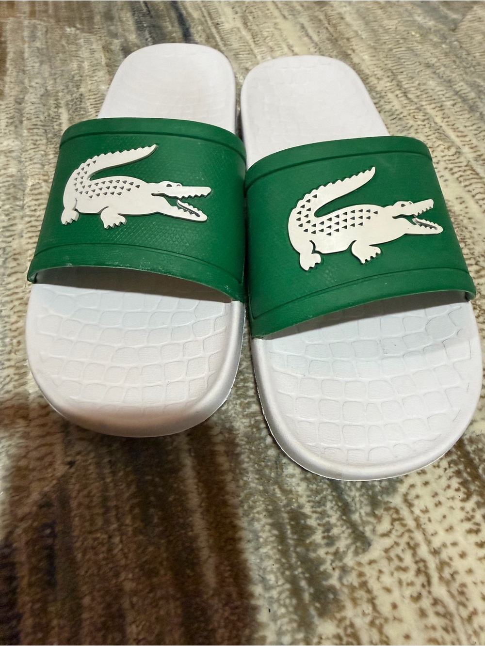 Lacoste Green and White Kids Logo Slide Sandals